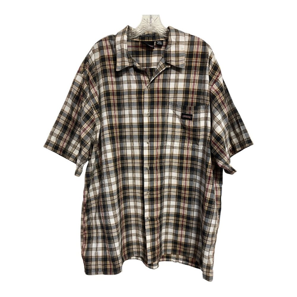 Dickies Men’s 2XL Plaid Button-Up Shirt – Black Gold Gray Check – Cotton Blend S